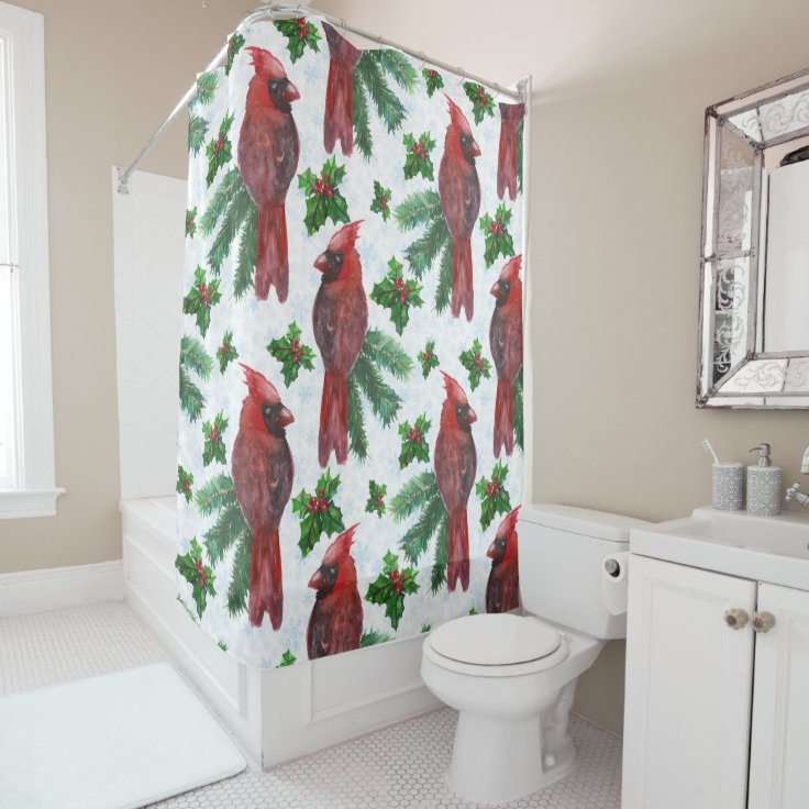 watercolor Red Cardinal Bird Shower Curtain Zazzle