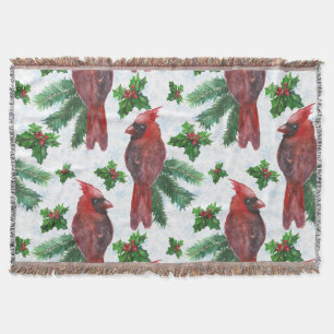 watercolor Red Cardinal Bird Throw Blanket