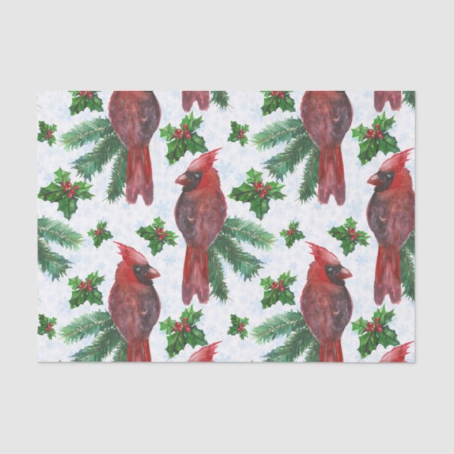 watercolor Red Cardinal Bird Tissue Paper (Front)
