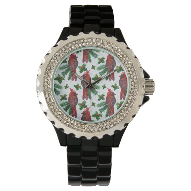 watercolor Red Cardinal Bird Watch (Front)