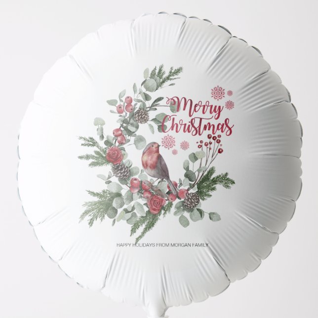 Watercolor Red Cardinal Bird Wreath   Balloon (Front)