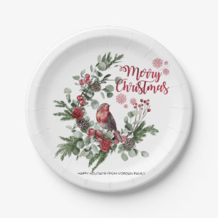Watercolor Red Cardinal Bird Wreath     Paper Plates