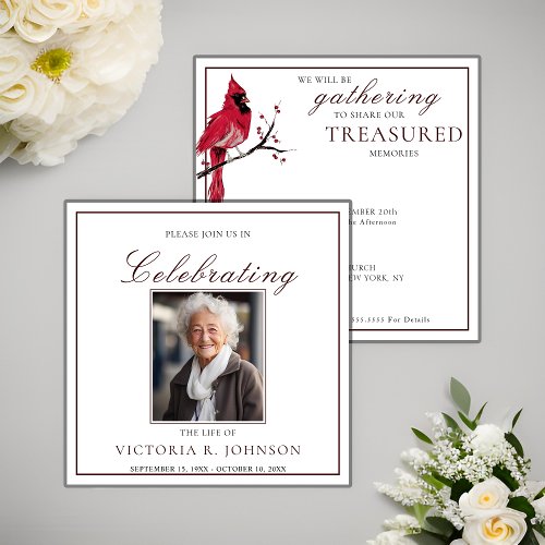 Watercolor Red Cardinal Celebration of Life Invitation