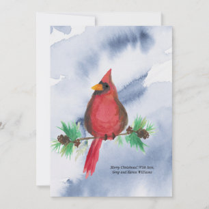 Watercolor Red Cardinal Christmas Card