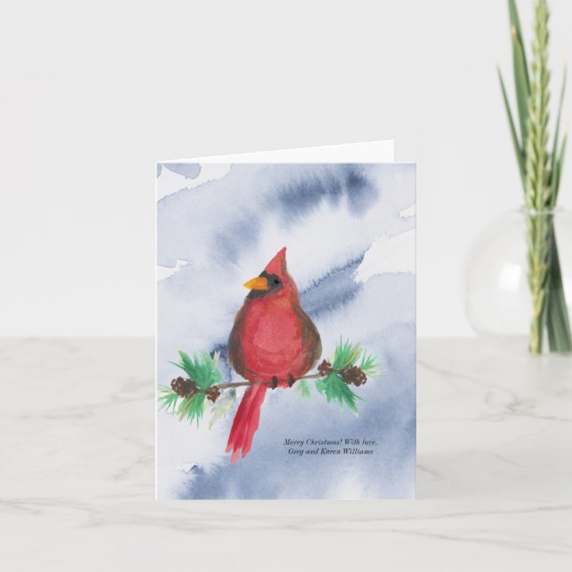 Watercolor Red Cardinal Christmas Card (Front)