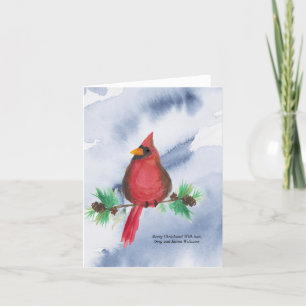 Watercolor Red Cardinal Christmas Card