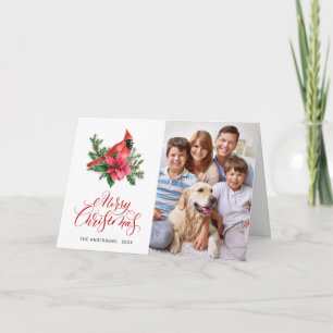 Watercolor Red Cardinal Christmas Greeting PHOTO Holiday Card