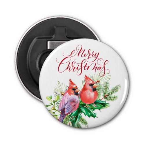 Watercolor Red Cardinal Christmas Holiday Bottle Opener