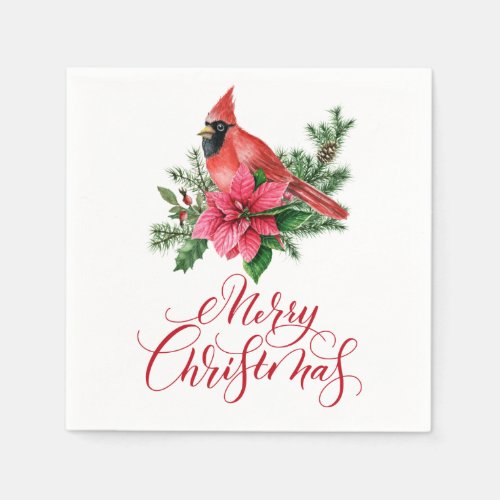 Watercolor Red Cardinal Christmas Holiday Napkins