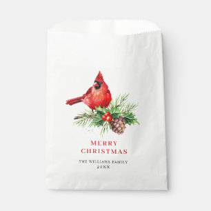 Watercolor Red Cardinal Christmas Holiday Party Favor Bag