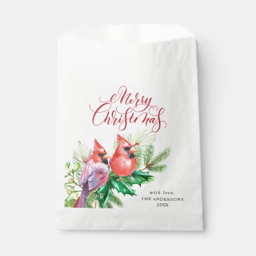 Watercolor Red Cardinal Christmas Holiday Party Favor Bag