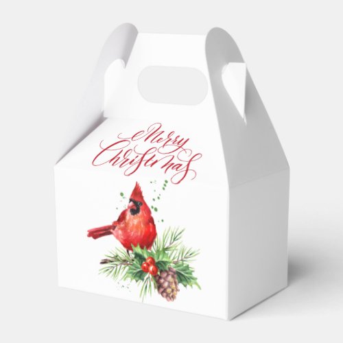 Watercolor Red Cardinal Christmas Holiday Party Favor Boxes