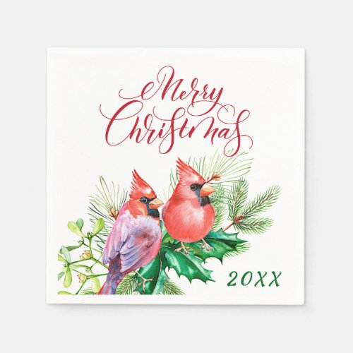 Watercolor Red Cardinal Christmas Holiday Party Napkins