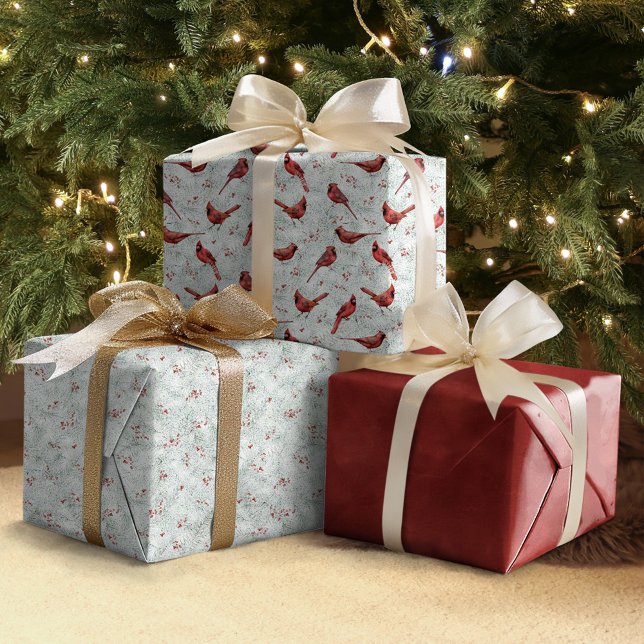 Watercolor Red Cardinal Christmas Winter  Wrapping Paper Sheets (Creator Uploaded)