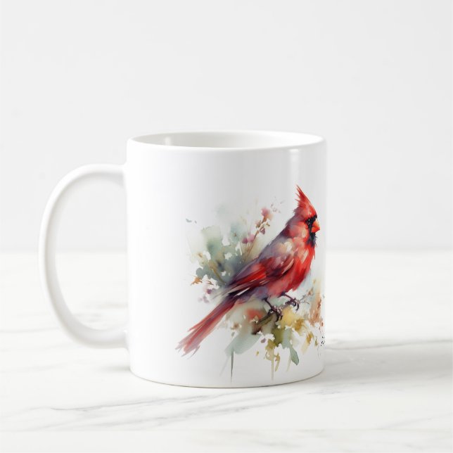 Watercolor Red Cardinal Coffee Mug (Left)