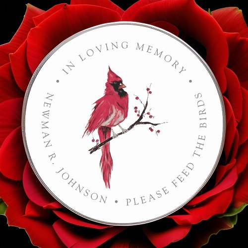 Watercolor Red Cardinal Funeral Memorial  Classic Round Sticker