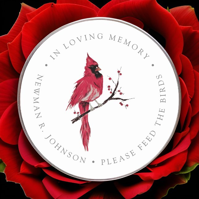 Watercolor Red Cardinal Funeral Memorial  Classic Round Sticker (Creator Uploaded)