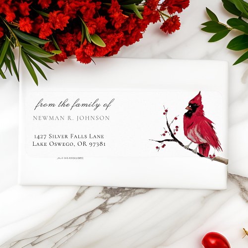 Watercolor Red Cardinal Funeral Return Address Label