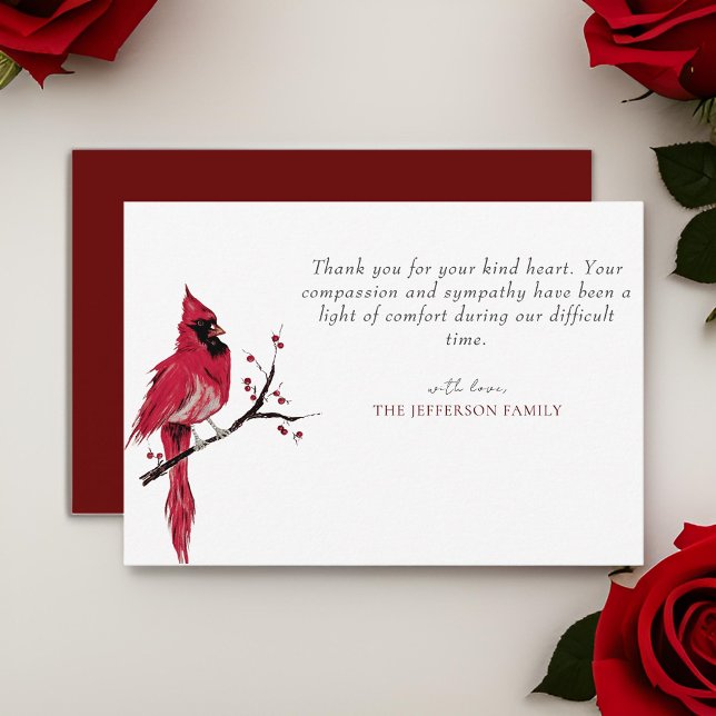 Watercolor Red Cardinal Funeral Thank You Card (Creator Uploaded)