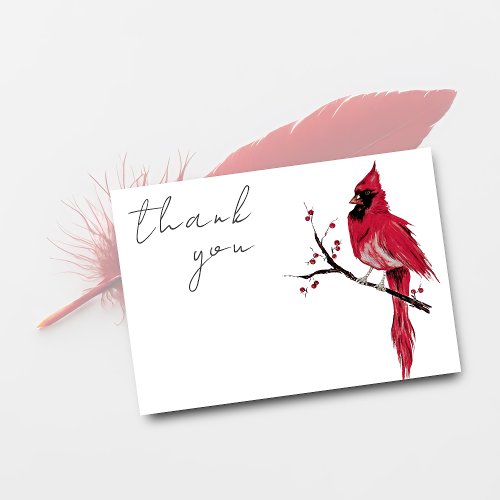 Watercolor Red Cardinal Funeral Thank You Card