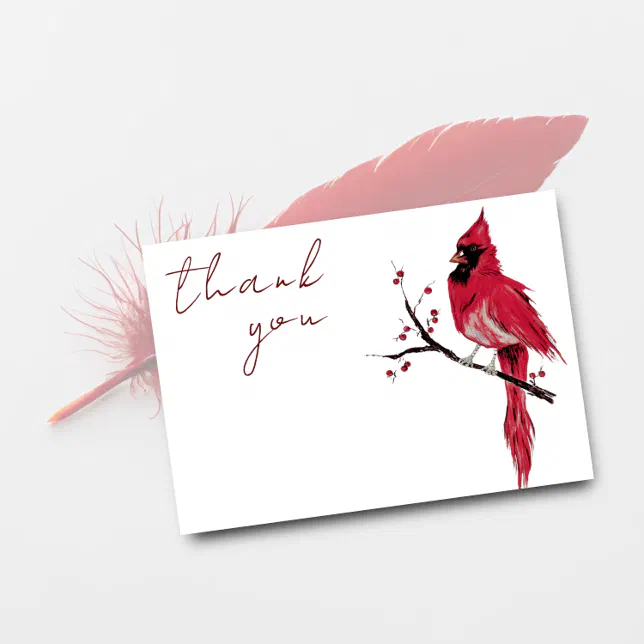 Watercolor Red Cardinal Funeral Thank You Card | Zazzle