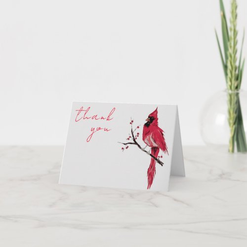 Watercolor Red Cardinal Funeral Thank You Card