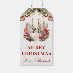 Watercolor Red Cardinal Merry Christmas Gift Tags