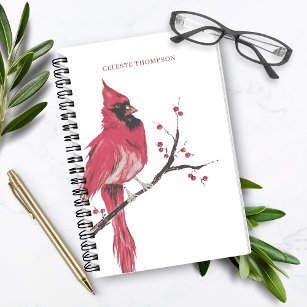 Watercolor Red Cardinal Personalize Notebook
