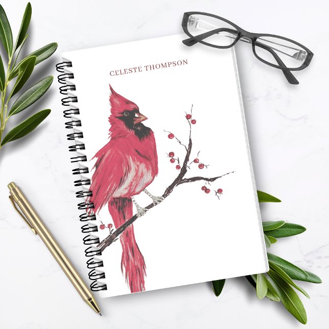 Watercolor Red Cardinal Personalize Notebook (Creator Uploaded)