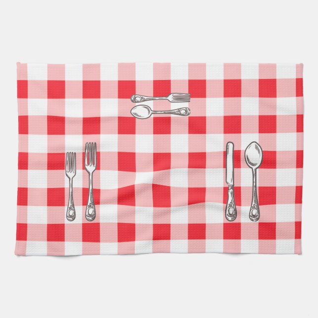 Watercolor Red Check  Kitchen Towel (Horizontal)