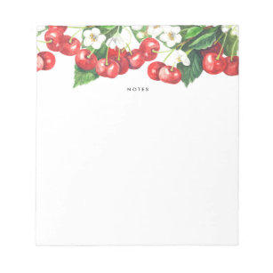 Watercolor Red Cherries Branches Garland Notepad