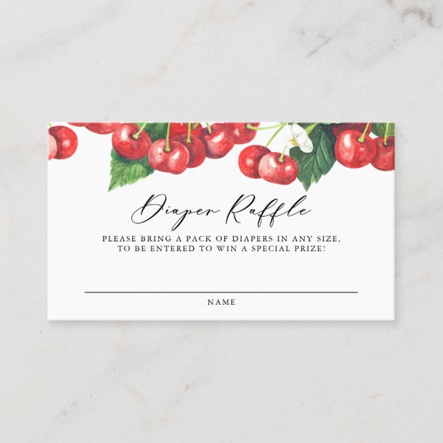Watercolor Red Cherries Garland Diaper Raffle Card (Front)