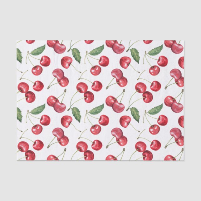 Watercolor Red Cherry Fruit  Tissue Paper (Front)