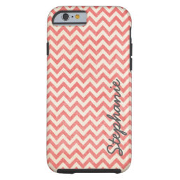 Watercolor Red Chevron Pattern with name Tough iPhone 6 Case