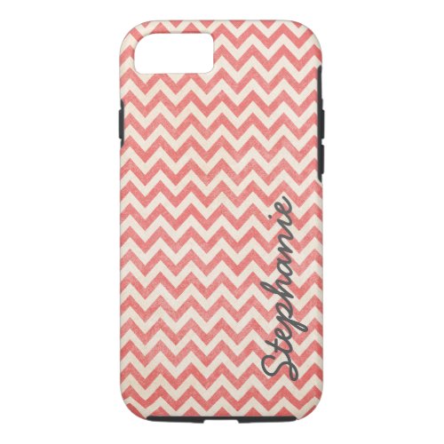 Watercolor Red Chevron Pattern with name iPhone 87 Case