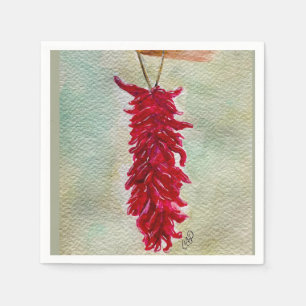 Watercolor Red Chile Ristra New Mexico Napkins
