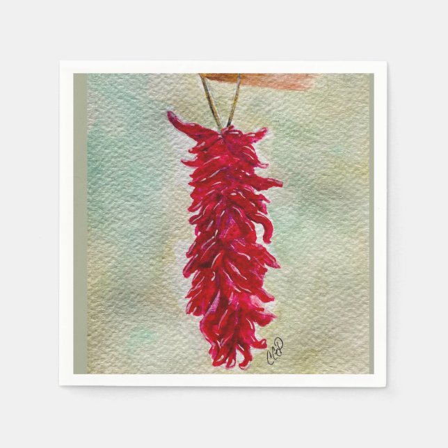 Watercolor Red Chile Ristra New Mexico Napkins (Front)