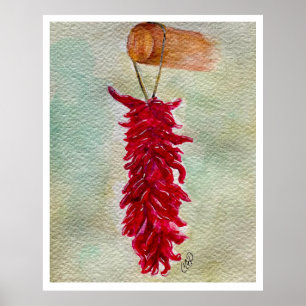 Watercolor Red Chile Ristra New Mexico Poster