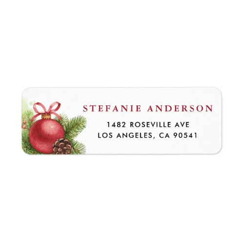 Watercolor Red Christmas Ball Ornament Address Label