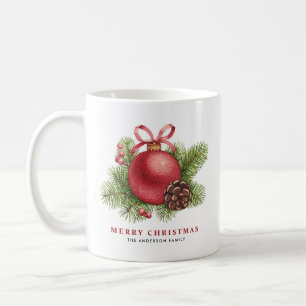 Watercolor Red Christmas Ball Ornament Holiday Coffee Mug