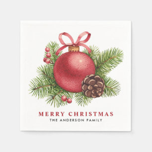 Watercolor Red Christmas Ball Ornament Holiday Napkins