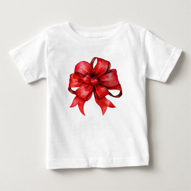 Watercolor Red Christmas Bow Baby T-Shirt (Front)