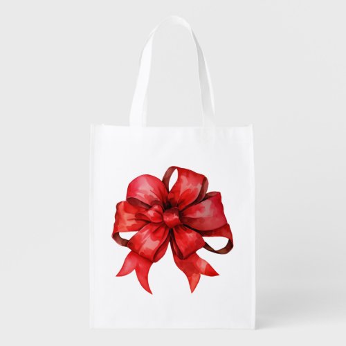 Watercolor Red Christmas Bow Grocery Bag