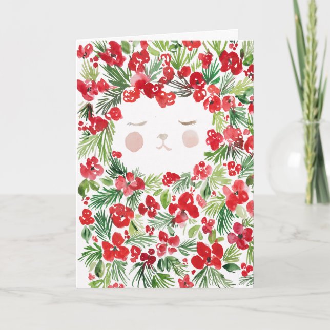 Watercolor red Christmas flowers design Card (Front)
