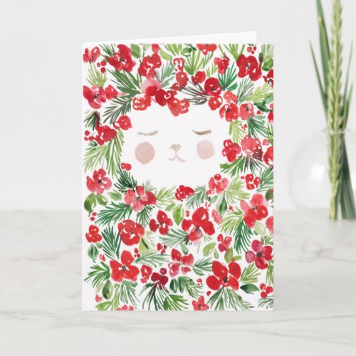 Watercolor red Christmas flowers design Card