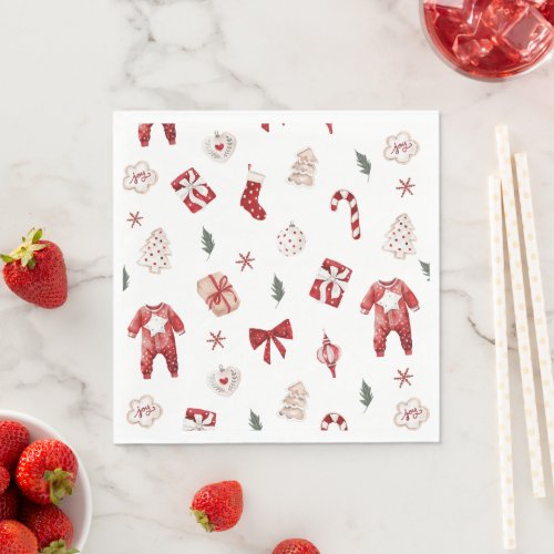 Watercolor Red Christmas Merry Little Baby Shower Napkins