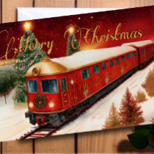 Watercolor Red Christmas Trolley Holiday Photo
