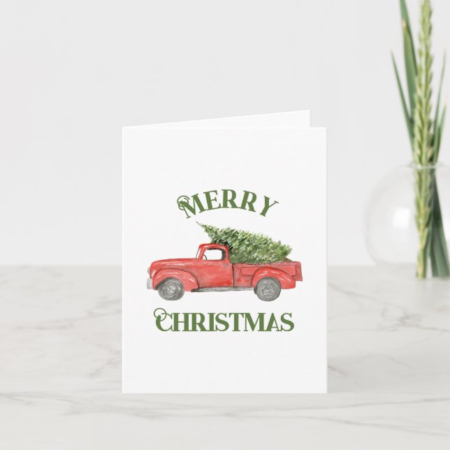 Watercolor Red Christmas Truck  Note Card (Front)