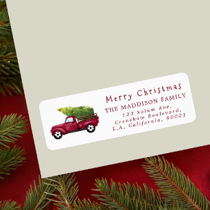 Watercolor Red Christmas Truck Return Address Label