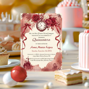 Watercolor red Cinderella theme quinceanera Acrylic Invitations